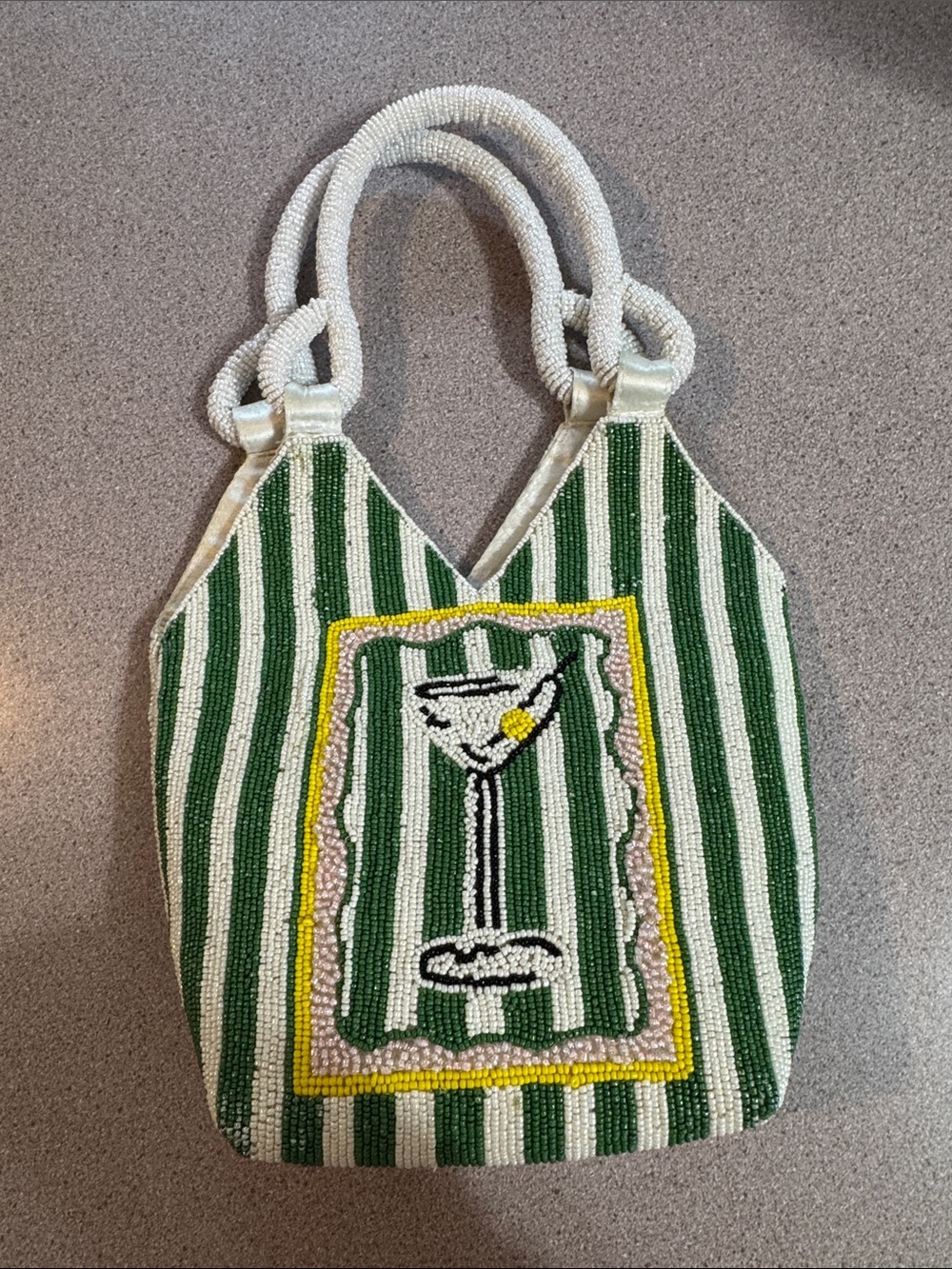 Beaded Green Stripe Martini Tote Bag